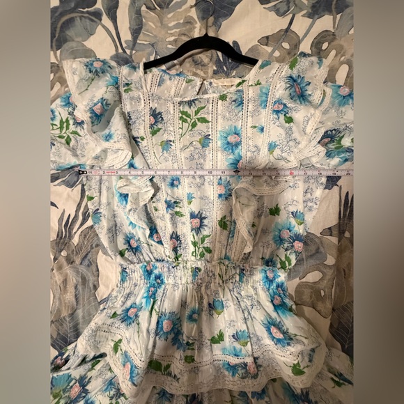 *LIKE NEW* LoveShackFancy Natasha Cotton Lace Trim Floral Ruffle Mini Dress - Picture 5 of 10